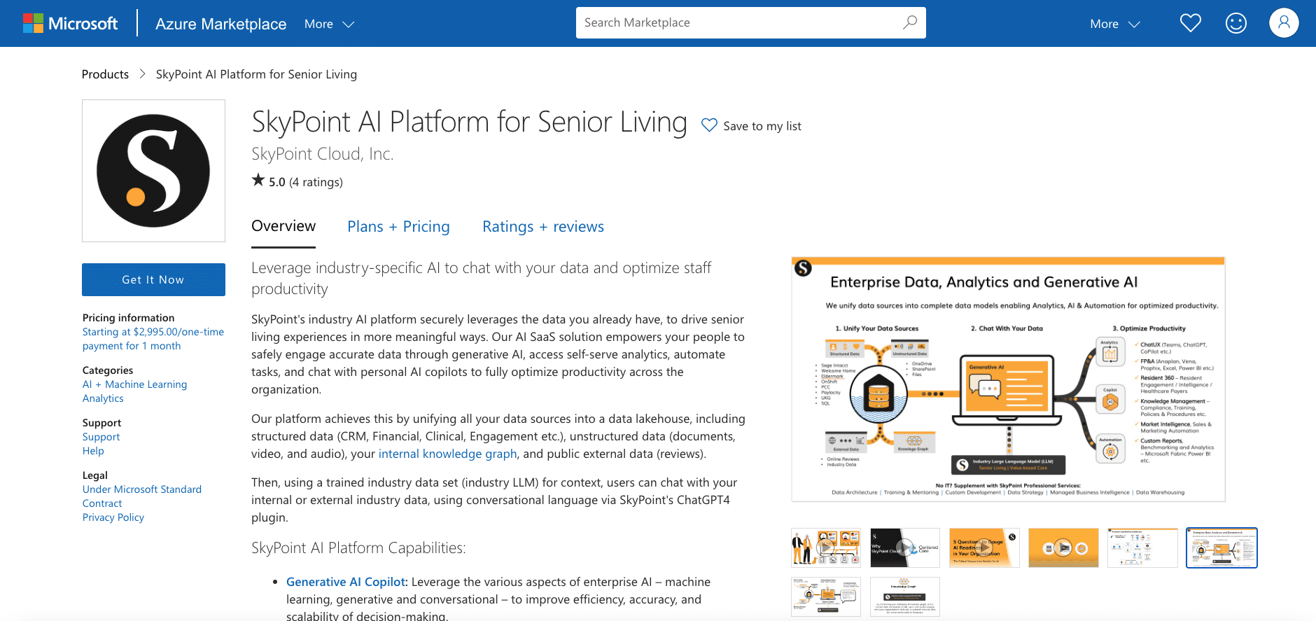 SkyPoint AI Platform available in Azure Marketplace
